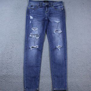 Judy Blue Jeans Womens 7/28 Blue Skinny Fit Distressed Whiskering Washout 29x28